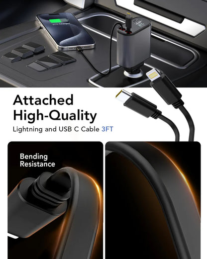 4 IN 1 Retractable Car Phone Charger